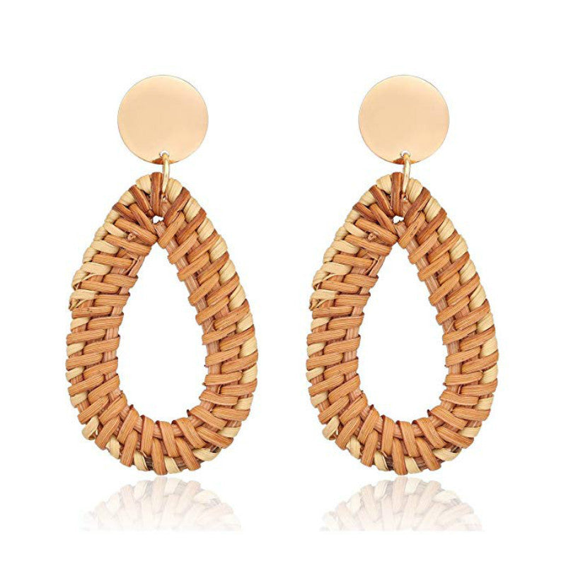 Wholesale Fashion Creative Hand-woven Rattan Vintage Tassel Earrings
